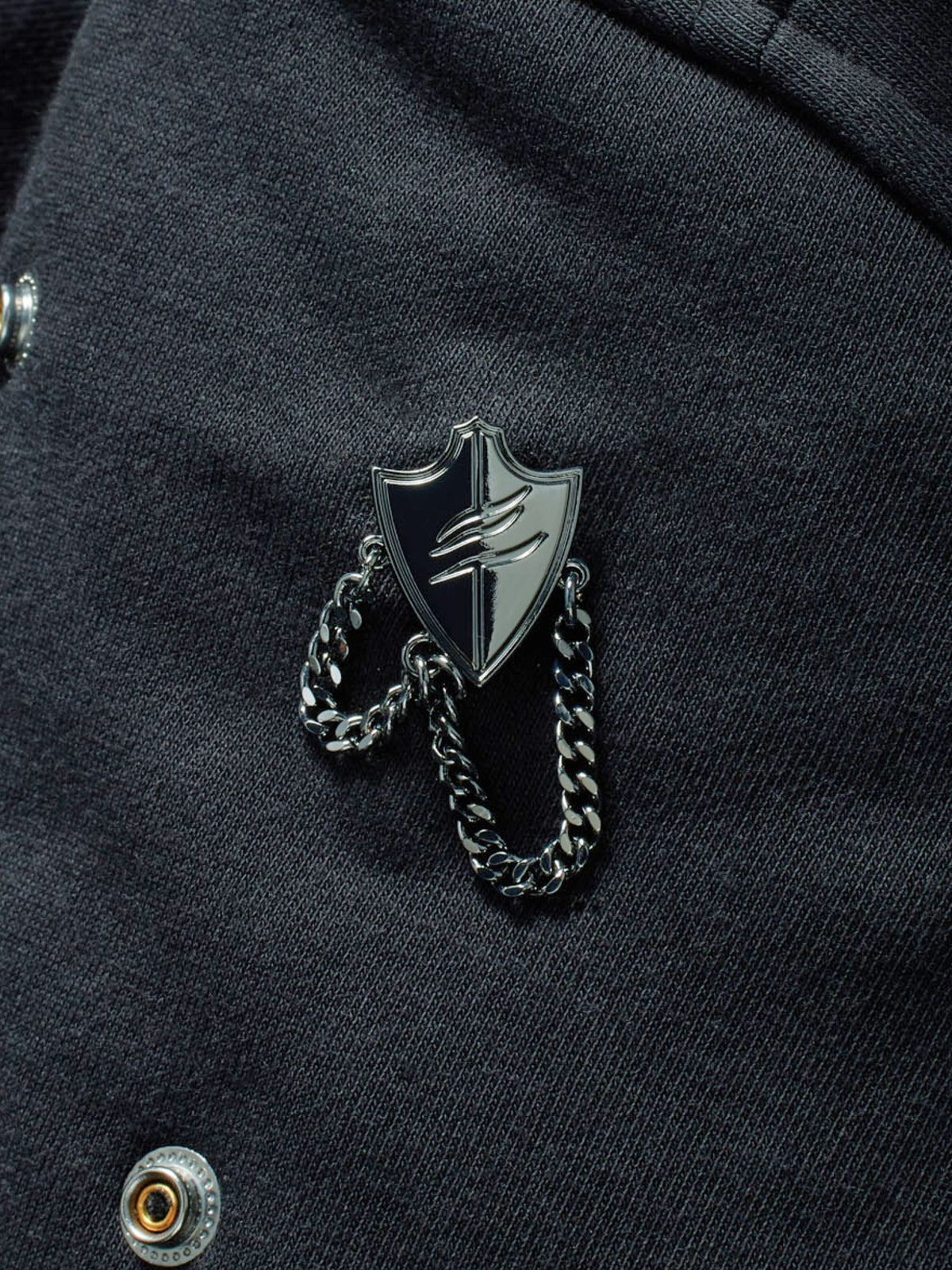 Claw Mark Shield RPG Snap from Patch Notes Apparel in Gunmetal Silver