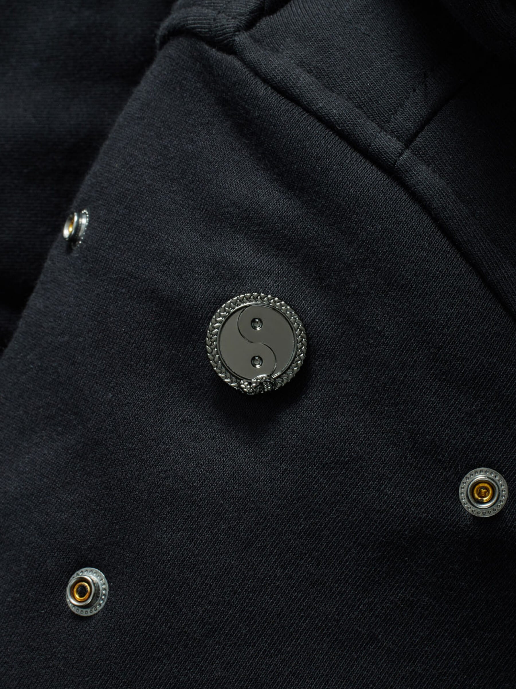 Yin-Yang Talisman RPG Snap from Patch Notes Apparel in Gunmetal Silver